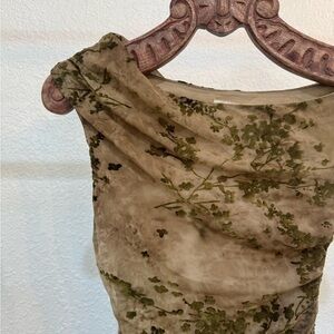 Thirty Thirty LA Asymmetrical Mesh Ruched Floral Midi Dress XS